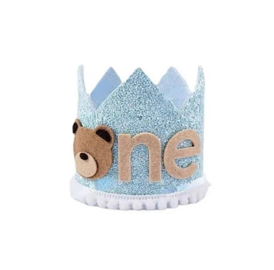 1st Birthday Crown- Blue Bear