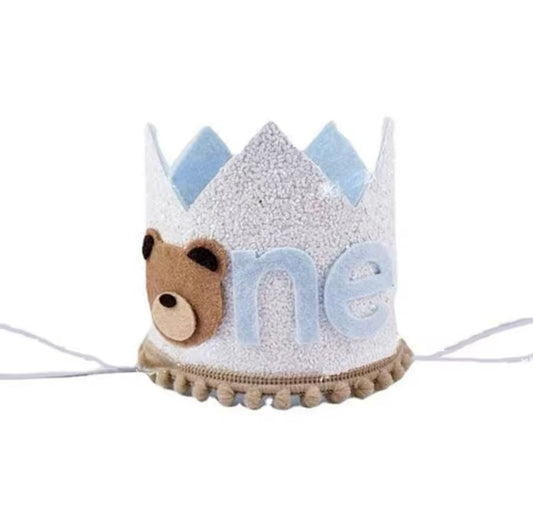 1st Birthday Crown- White Bear