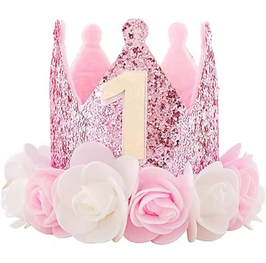 1st Birthday Crown- Pink Floral