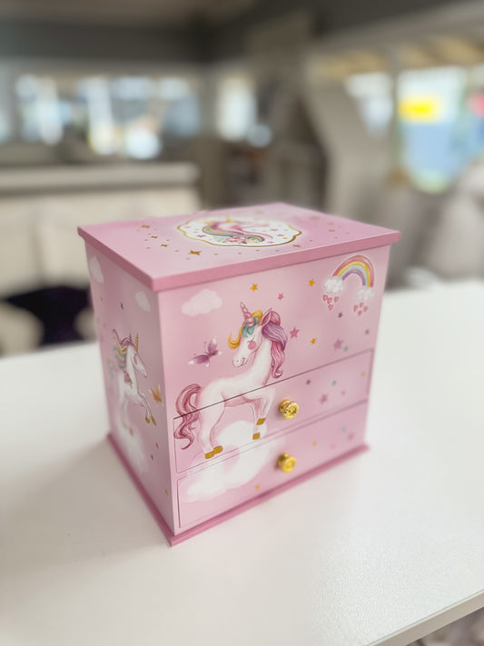 Unicorn Two Drawer Musical Jewellery Box