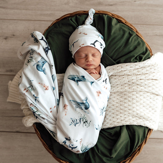 Ocean Organic Jersey Wrap & Beanie Set