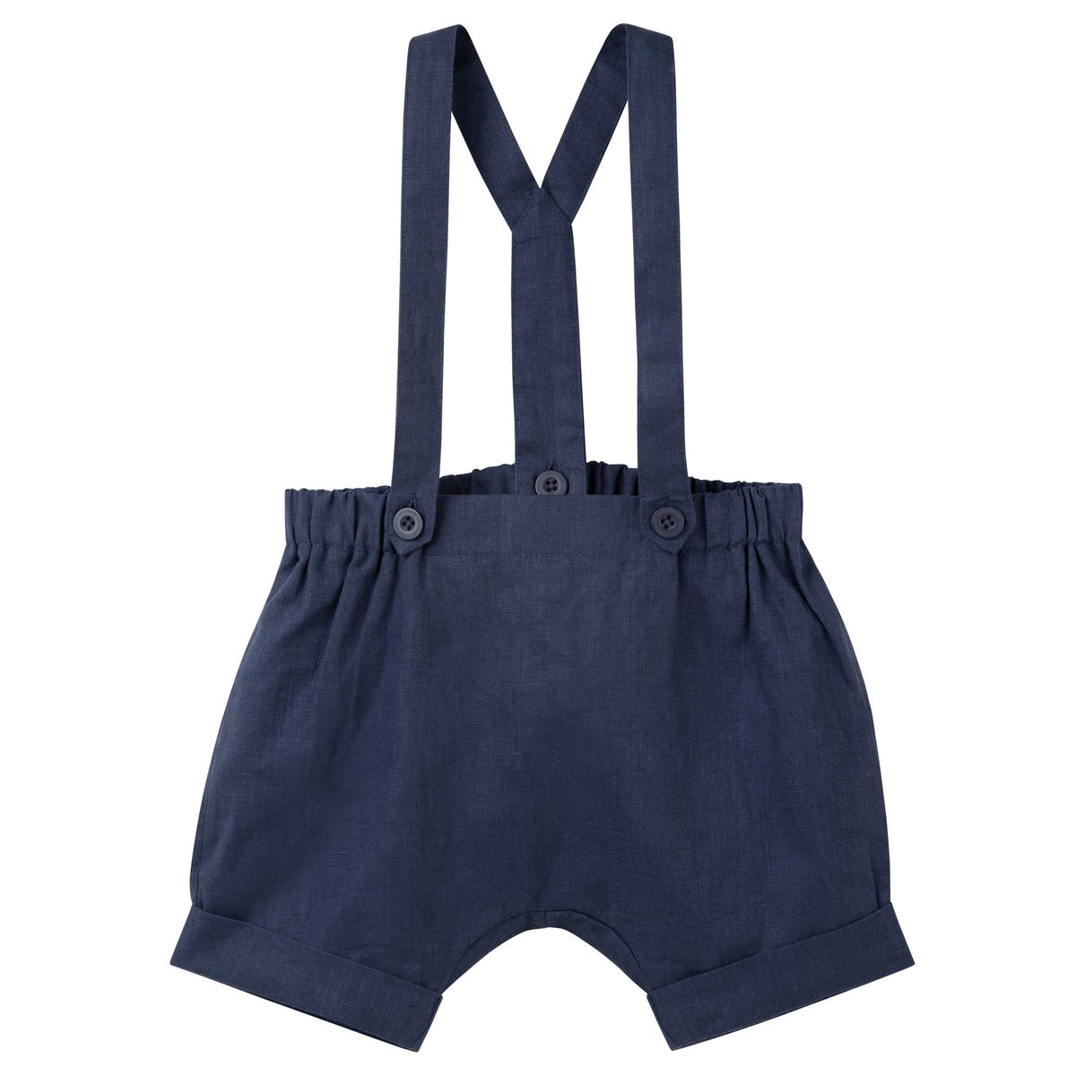 Finley Linen Suspender Shorts - Navy