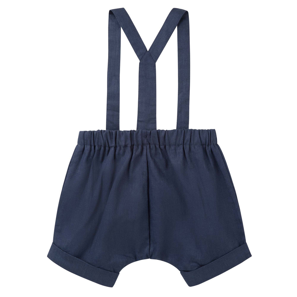 Finley Linen Suspender Shorts - Navy