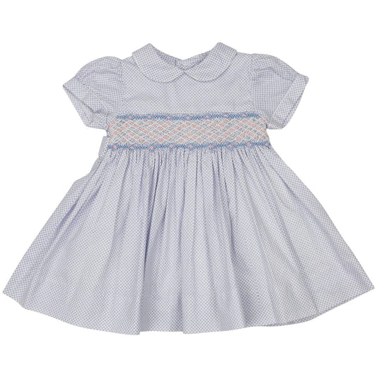 Hand Smocked Frill Dress Blue